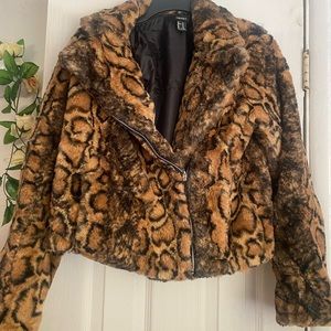 Cheetah print faux fur jacket